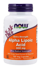 ALA Alfa-Liponsyre 600 MG og druekstrakt og Bioperine 120 kapsler NOW FOODS